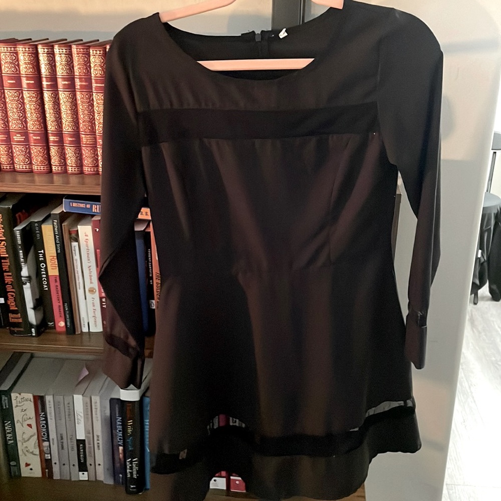 Black long sleeve dress with mesh cut out